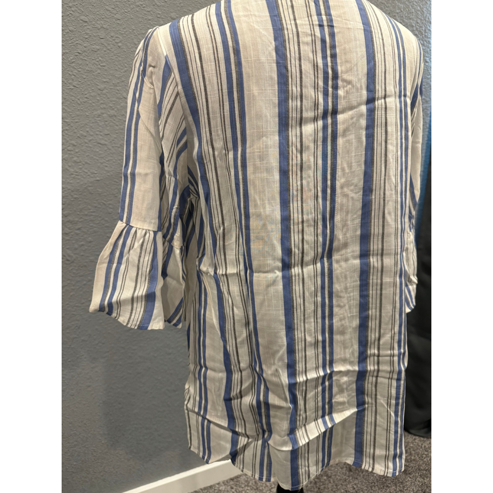 Cotton Bleu Striped Blouse with Front Knot, SZ M NWOT - Picture 9 of 11